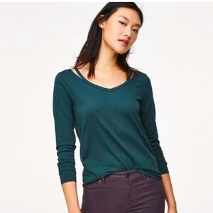 Loft dark green cutout long sleeve tee size M